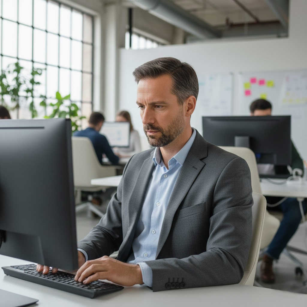 patron de tpe en train d'utiliser l'automatisation